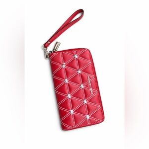 Michael Kors Red Quilted Zip Around Wristlet Wallet MK Logo